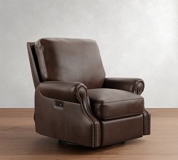James Roll Arm Leather Power Swivel Glider Recliner