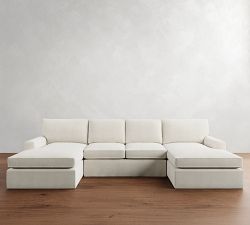 Pearce Square Arm Slipcovered Double Chaise Sectional (126"&ndash;176")