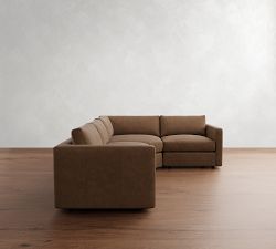 Carmel Slim Arm Leather 3-Piece Wedge Sectional (119")