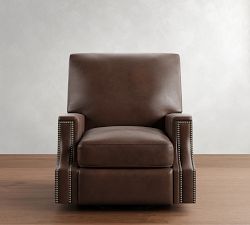 James Square Arm Leather Power Swivel Glider Recliner