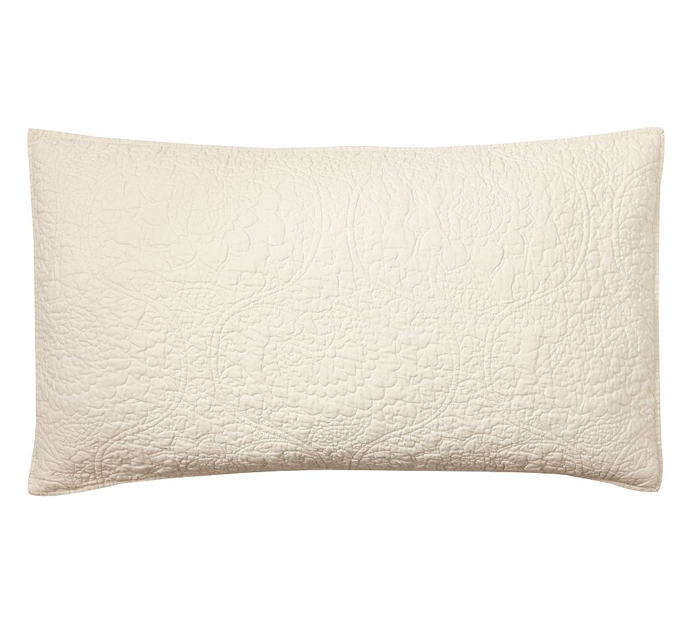 Belgian Flax Linen Floral Stitch Quilted Sham - Natural Linen, King, Set of 3