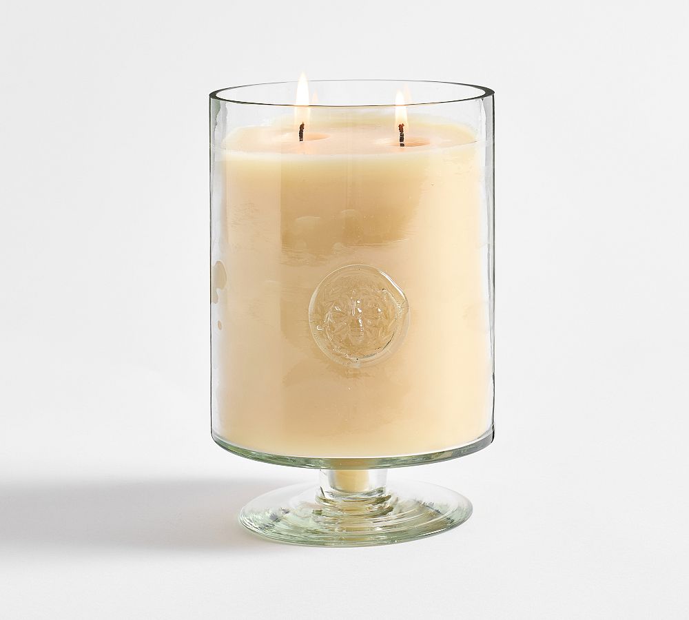 Large Stamped Glass Pedestal Candle - Mediterranean Citrus