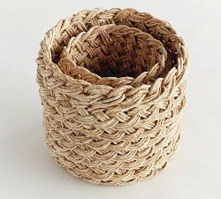 Elodie Handwoven French Braid Round Nesting Basket, Set of 2