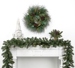 Faux Noble Fir Garland with Clear Lights - Set of 2