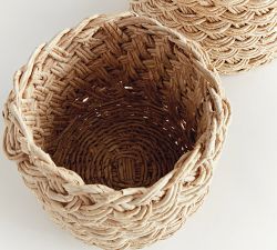 Elodie Handwoven French Braid Round Nesting Basket, Set of 2