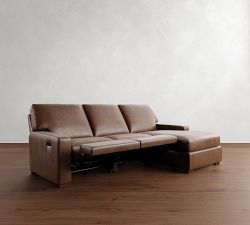 Turner Square Arm Leather Power Reclining Chaise Sectional (105&quot;&ndash;117&quot;)