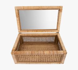 Woven Rattan And Wood Boxes, Set of 2