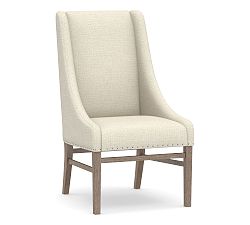 Open Box: Milan Slope Arm Upholstered Dining Side Chair, Gray Wash Leg, Basketweave Slub Oatmeal