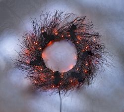 Faux Lit Black Twig Wreath