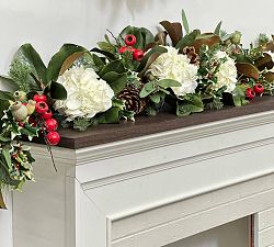Handcrafted Faux Hydrangea Holiday Garland