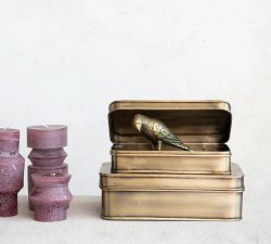 Metal Storage Boxes with Lids, Set of 2