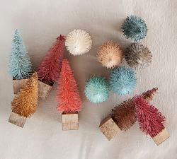 Bottle Brush Tree's On Wood Base, Set Of 12 - Blue/Plum Multi
