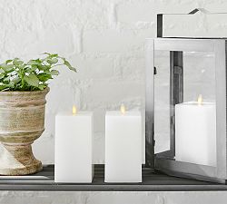 Premium Flickering Flameless Wax Square Pillar Candle - White
