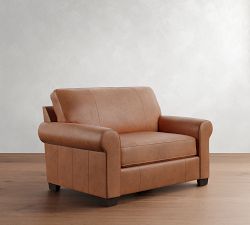 Buchanan Roll Arm Leather Twin Sleeper Sofa with Memory Foam Mattress (56&quot;)