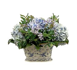 Faux Hydrangea &amp; Olive Leaf in Ceramic Pot
