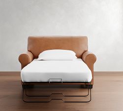 Buchanan Roll Arm Leather Twin Sleeper Sofa with Memory Foam Mattress (56&quot;)