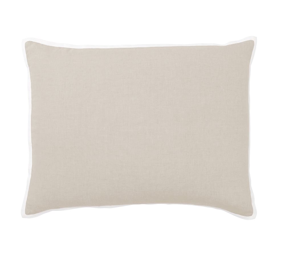 Belgian Flax Linen Contrast Flange Sham - Flax/White, Standard, Set of 2