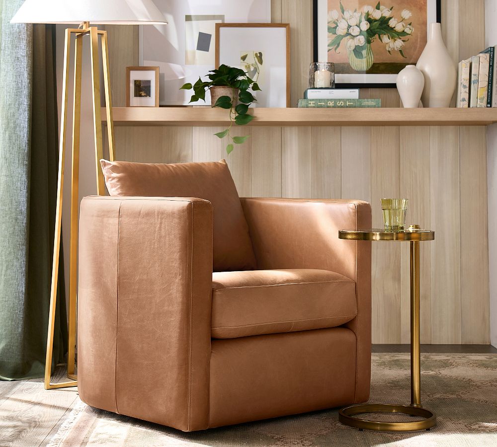 Ayden Barrel Arm Leather Swivel Chair