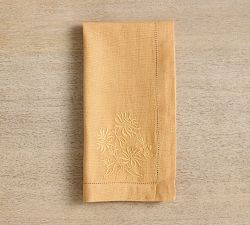 Monochrome Embroidered Floral Cotton/Linen Napkins - Set of 4