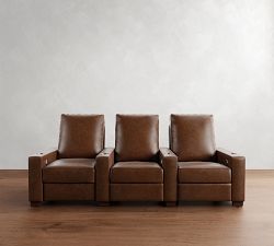 Turner Square Arm Leather Media Chair - Row of 3