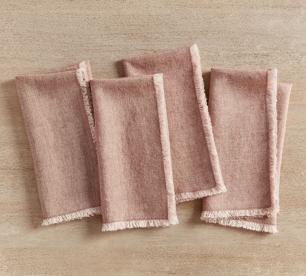 Frayed Oversized Linen Napkins - Set of 4 - Set of 4 - Dusty Rose