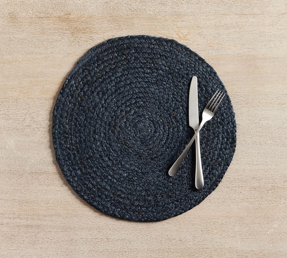 Colton Jute Round Placemats - Set of 4 - Navy