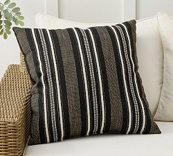 Open Box: Celine Striped Outdoor Performance Pillow, 24" - Ebony