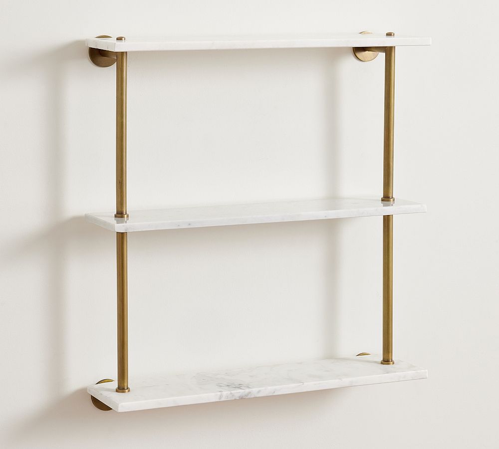 Linden Handcrafted Triple Shelf (24") - Tumbled Brass