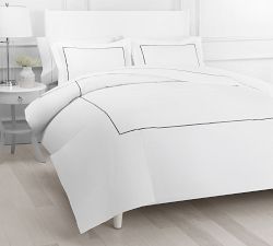 Lena Percale Embroidered Single Stripe Duvet Cover Set