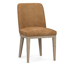 Open Box: Layton Leather Dining Chair - Keystone Sandstone, Seadrift Legs