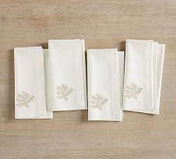 Coral Shimmer Embroidered Cotton Napkins - Set of 4