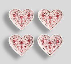 Heart Block Print Stoneware Appetizer Plates - Set of 4