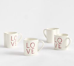 Love Embossed Stoneware Mugs - Set of 4