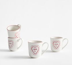 Love You Embossed Stoneware Mugs - Set of 4