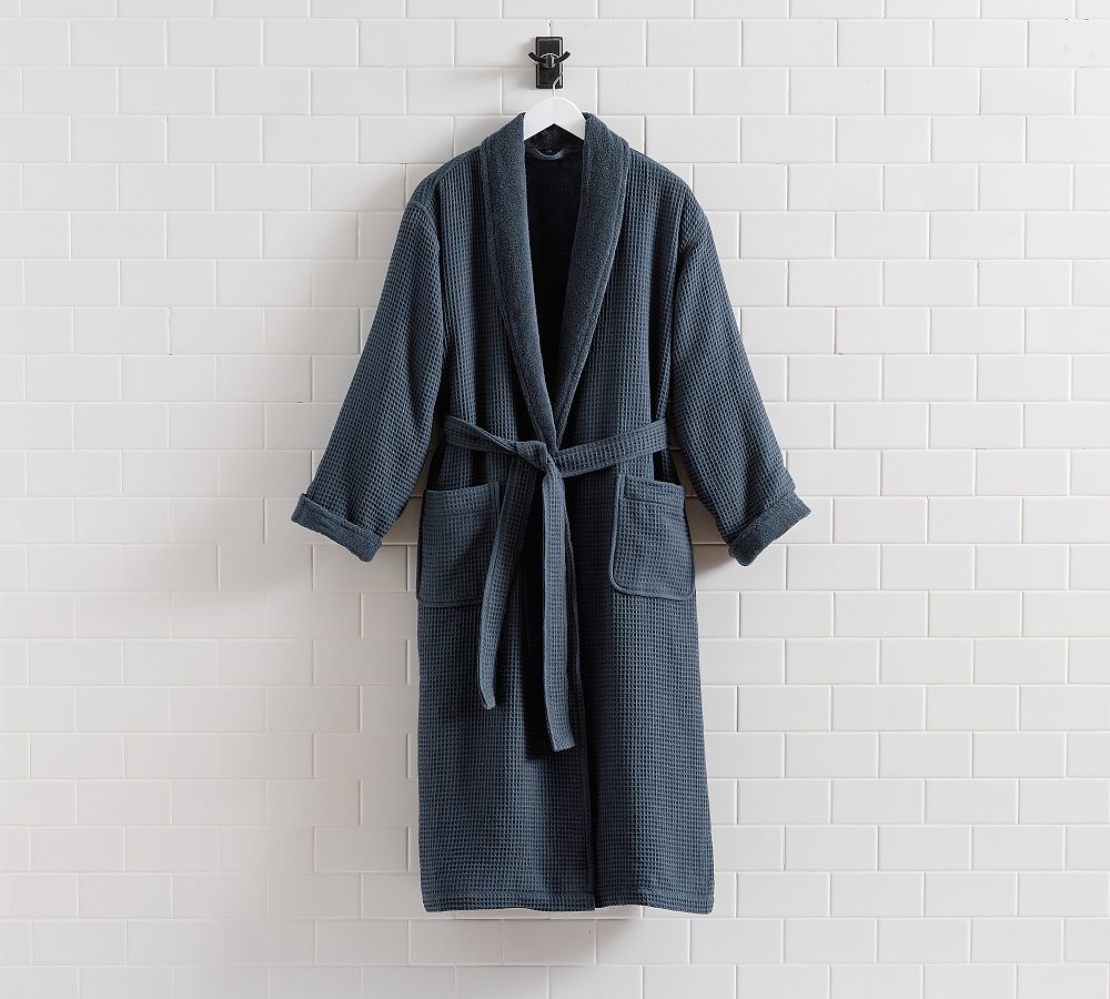 Waffle Weave Resort Robe- Navy, Large