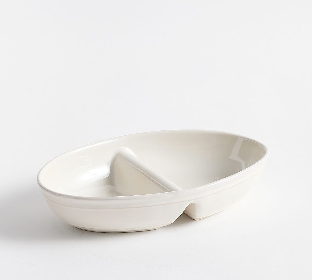 Cambria Handcrafted Stoneware Double Condiment Bowl - Single - Stone