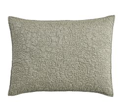 Open Box: Belgian Flax Linen Floral Stitch Quilted Sham, Standard, Set of 3 - Dark Green