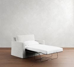 Cameron Square Arm Slipcovered Twin Sleeper Sofa with Memory Foam Mattress (54&quot;&ndash;86&quot;)