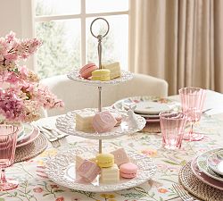 Floral Bunny Stoneware Tiered Stand