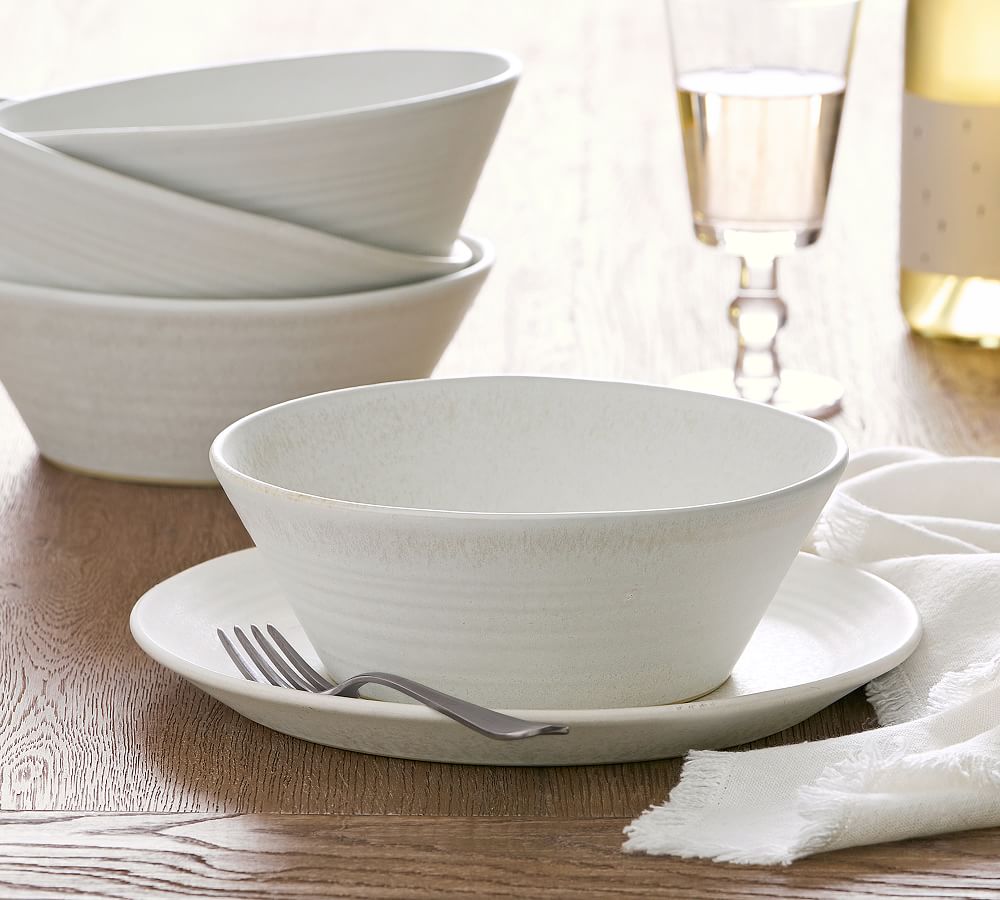 Larkin Stoneware Pasta Bowls Shell White - Set of 4