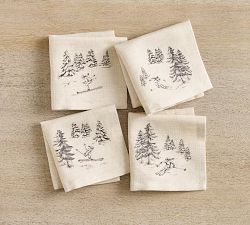Rustic Forest Cotton/Linen Cocktail Napkins - Mixed Set of 4
