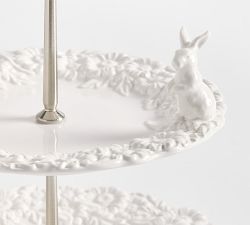 Floral Bunny Stoneware Tiered Stand