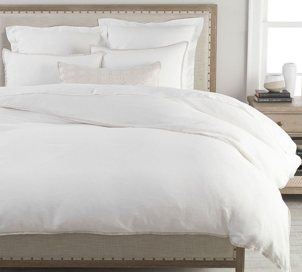 Pottery Barn Belgian Flax Linen Contrast Flange Duvet Cover & Shams