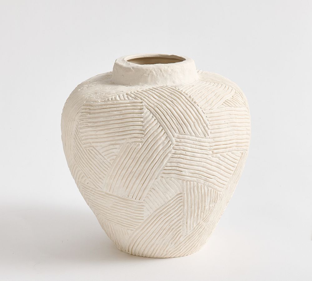 Textured Earthenware Vase - Large, White