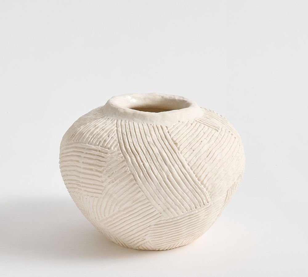Textured Earthenware Vase - Small, White
