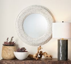 Jaya Handcarved Wood Beaded Round Wall Mirror