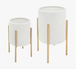 Bella Patterned Raised Planters with Gold Stand - Set of 2