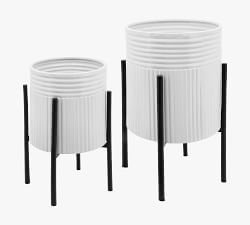 Bella Gray Patterned Raised Planters with Black Stand - Set of 2
