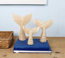 Handcrafted Wooden Carved Whale Tails, Set of 3