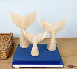 Handcrafted Wooden Carved Whale Tails, Set of 3
